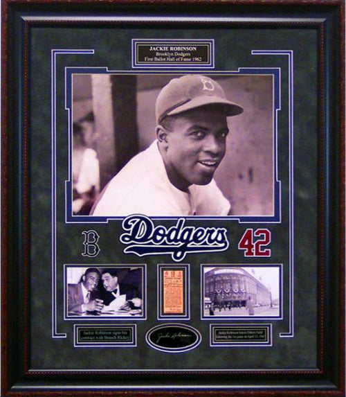 Jackie Robinson 1st Game 1947 Brooklyn Dodgers Framed Photo & Replica Ticket