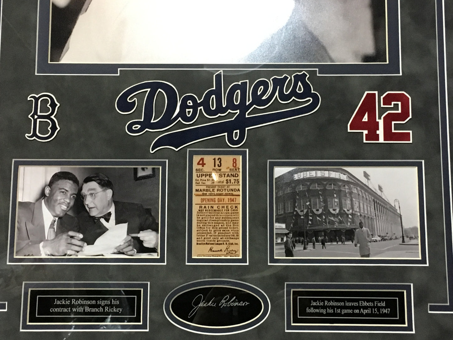 Jackie Robinson 1st Game 1947 Brooklyn Dodgers Framed Photo & Replica Ticket