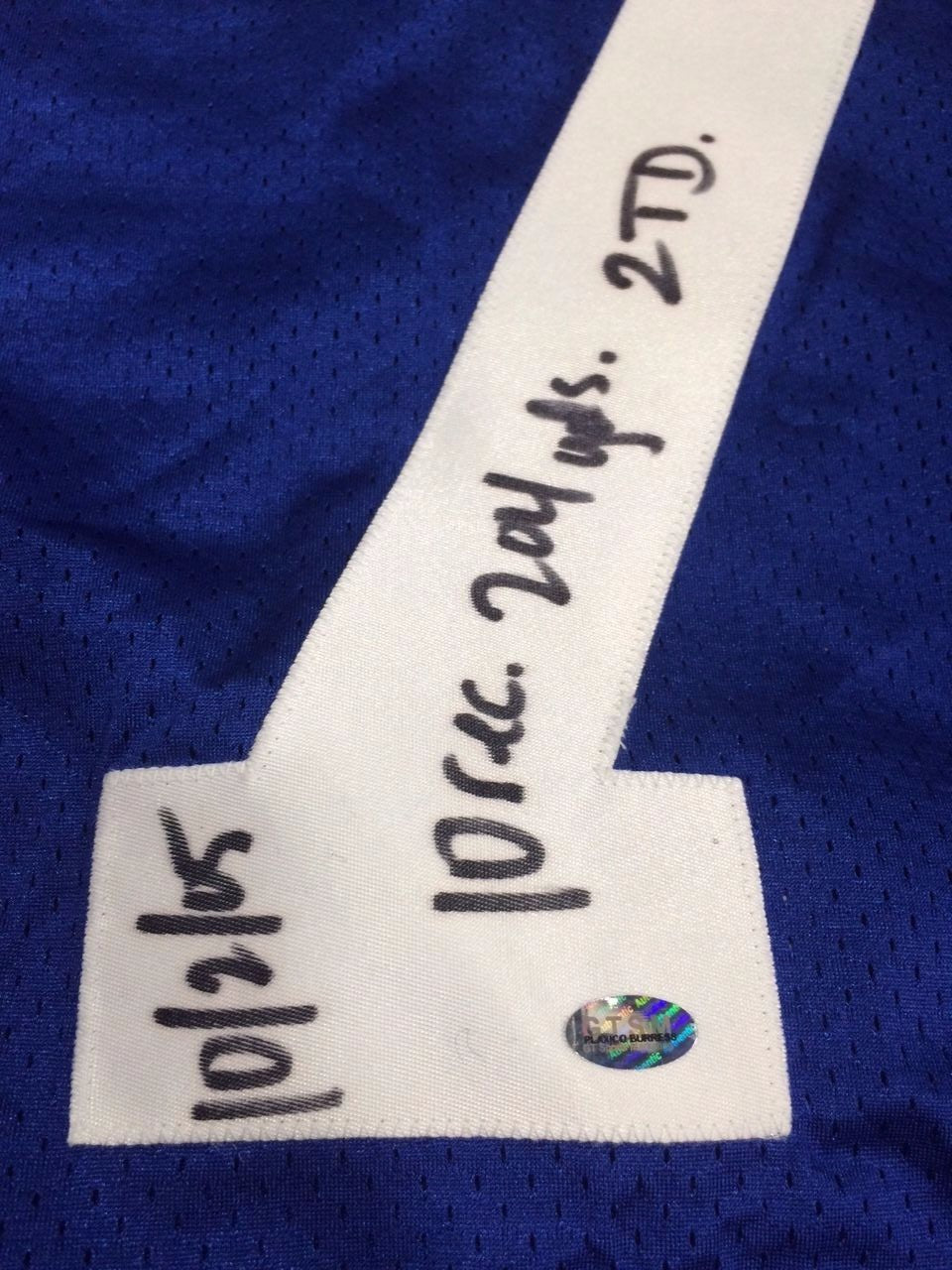 Plaxico Burress Signed Inscribed 10 Rec. 204 Yds 2 TD 10/2/05 Giants Jersey GTSM