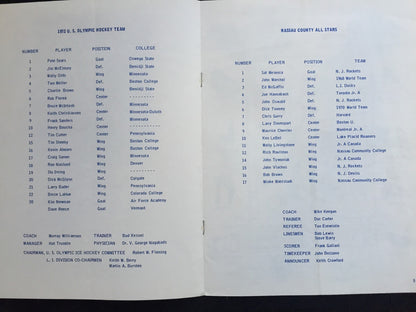 1972 Usa Olympic Hockey Team Vs Nassau Long Island All Stars Program Nm Rare