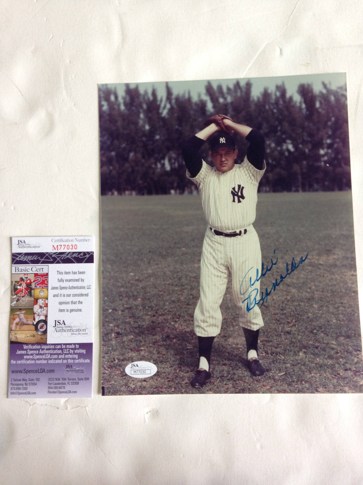 Allie Reynolds Yankees signed color 8x10 photo 2 no hitters autograph JSA COA