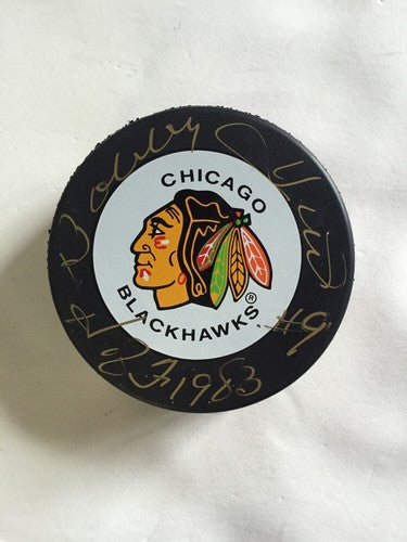 Bobby Hull Signed Chicago Black Hawks Puck Ins Hof 1983 #9 Gold Auto Jsa Coa