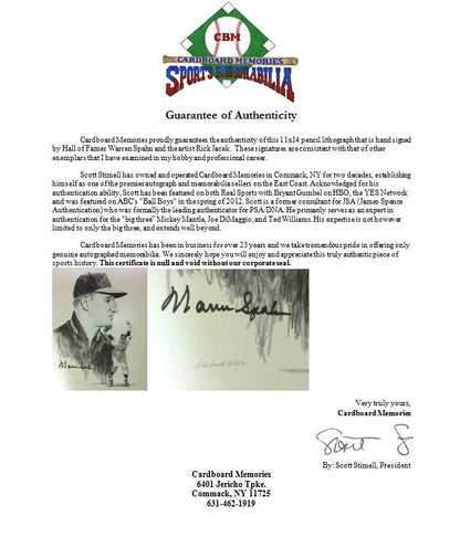 Warren Spahn Braves signed 11x14 Lithograph HOF artist Auto framed LE/250 COA