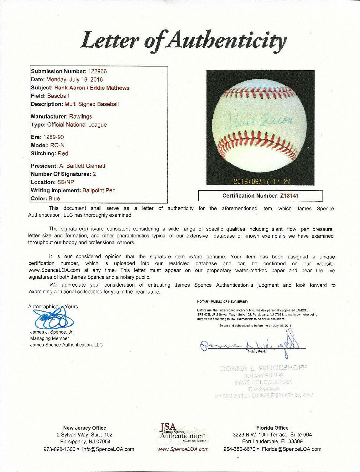 Hank Aaron Eddie Mathews Braves 500 HR HOF dual signed NL baseball auto JSA Coa
