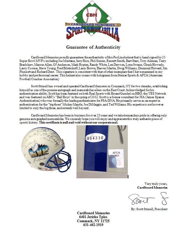 Super Bowl MVP signed ProLine helmet 23 auto Montana Rice Aikman E SMITH STEINER
