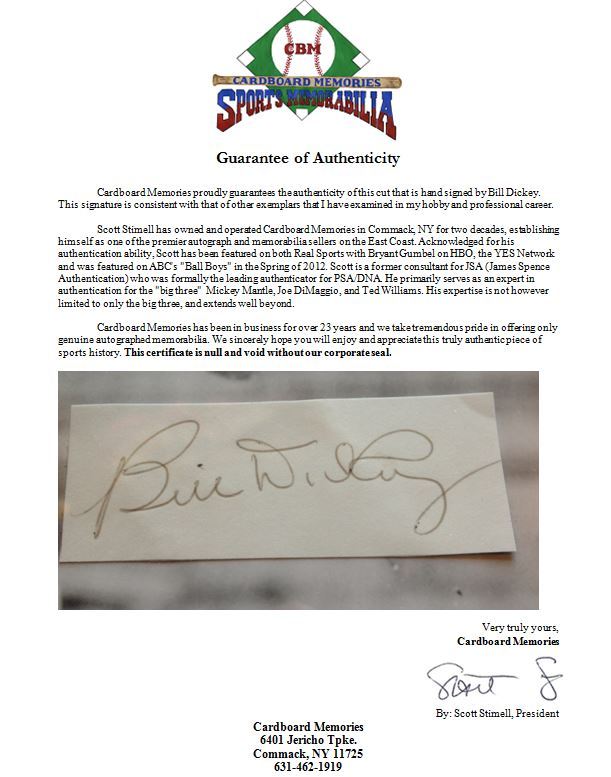 Bill Dickey Signed Yankees signed cut framed original vintage photo auto CBM COA