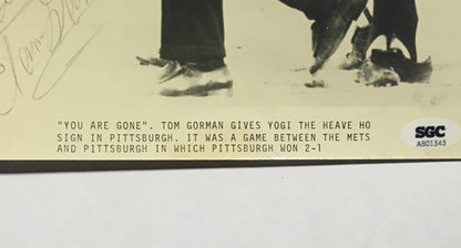 Yogi Berra Tom Gorman dual signed 8x10 original wire photo framed SGC COA 1/1