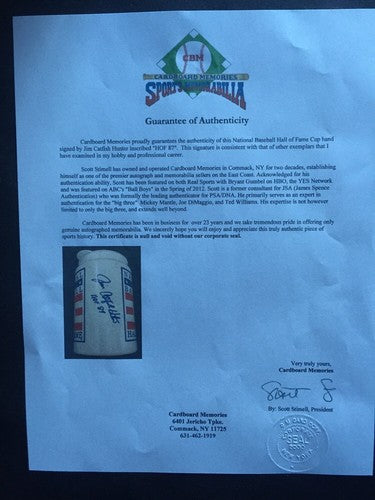 Jim Catfish Hunter Signed Hof 87 Hall Of Fame Plastic Cup Mug Rare Cbm Coa Auto