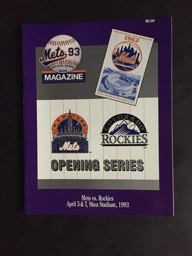 Colorado Rockies First Game Ever April 5 1993 Shea Stadium Vs Mets Mint Program