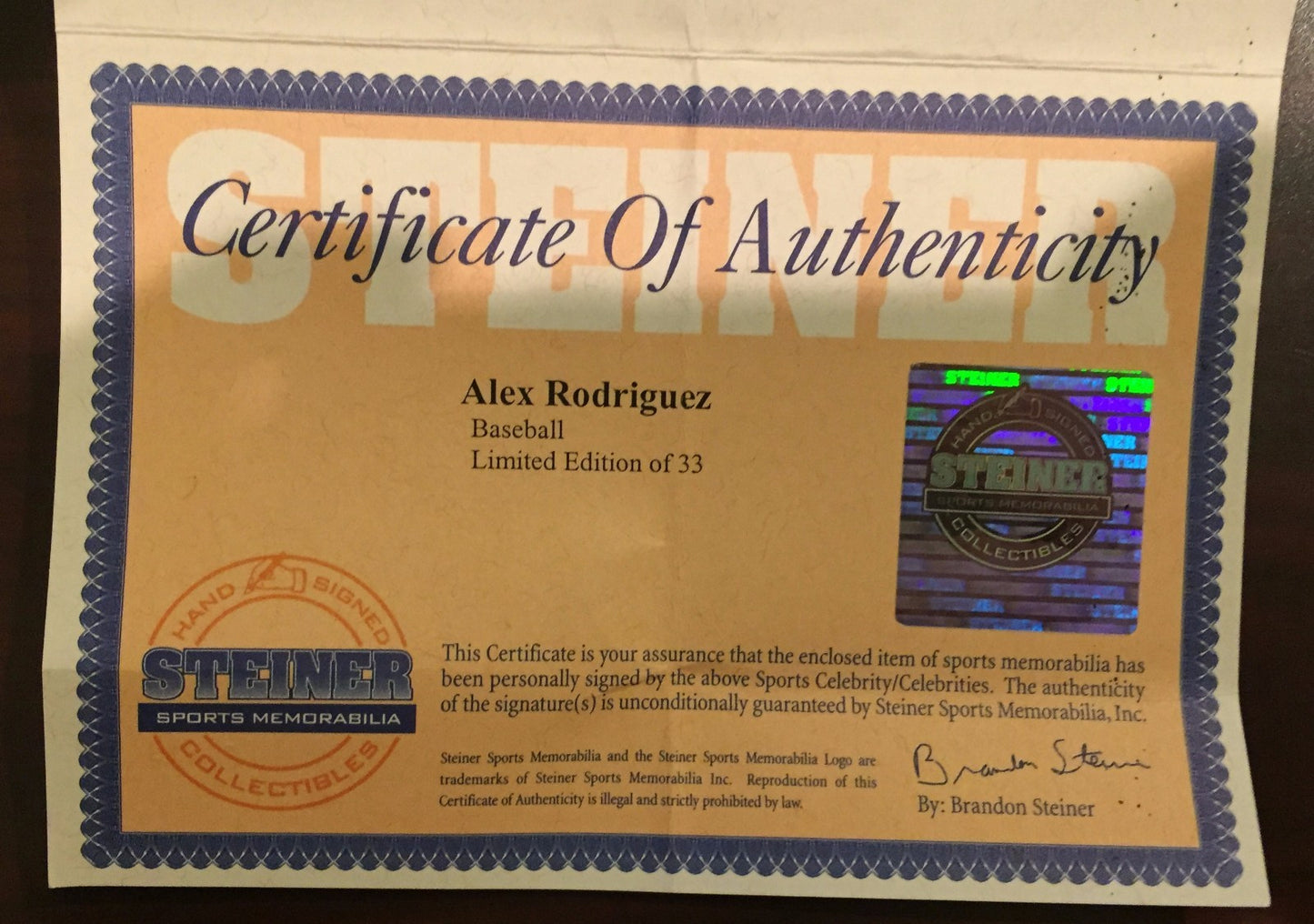 Alex Rodriguez hand Signed official mlb Stat Baseball LTD 1/33 Auto Steiner COA