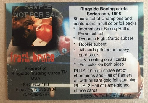 1996 RINGSIDE MIKE TYSON  Vs FRANK BRUNO SAMPLE PROMO  BOXING CARD MINT Rare