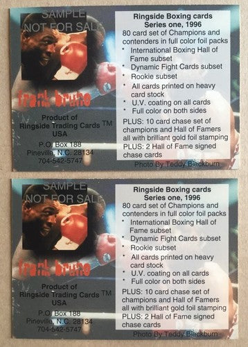 1996 RINGSIDE MIKE TYSON SAMPLE PROMO 2 BOXING CARD Lot Frank Bruno MINT Cards