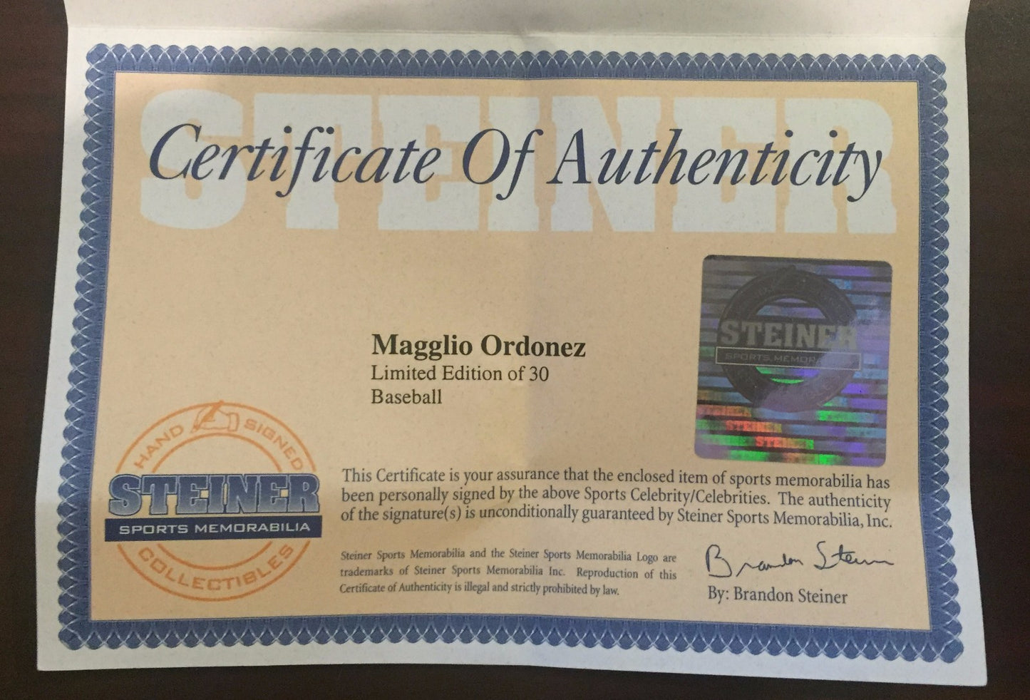 Magglio Ordonez Signed OML Engraved Stat Baseball LTD 1/30 Auto Steiner MLB COA