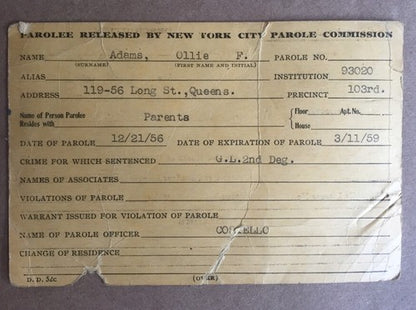 Original 1956 Nypd Mug Shot Photo Grand Larceny 103Rd Pct Queens 93020 Police Ny