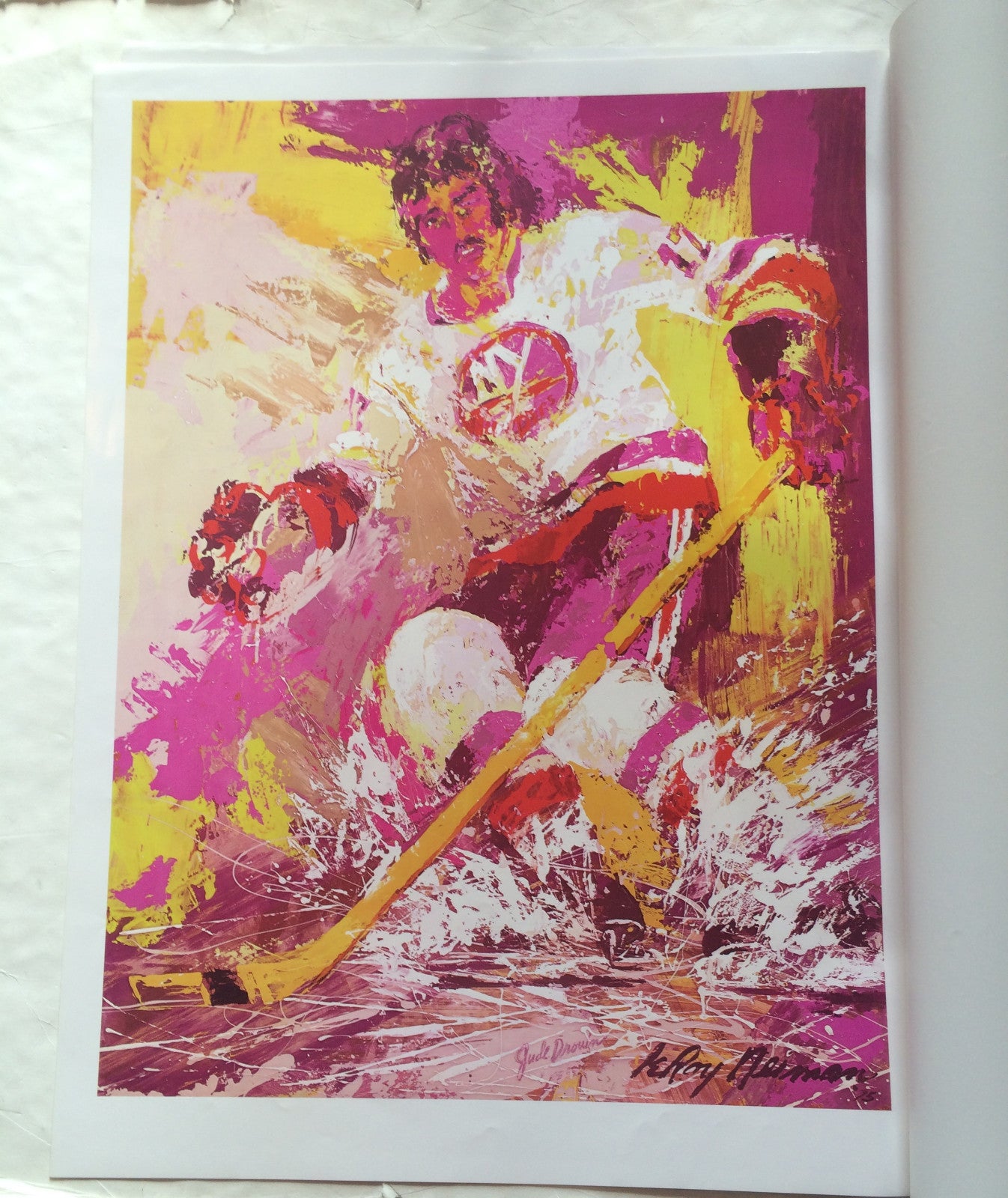 Jude Drouin Islanders Leroy Neiman hand signed 10 color keys litho INS auto COA