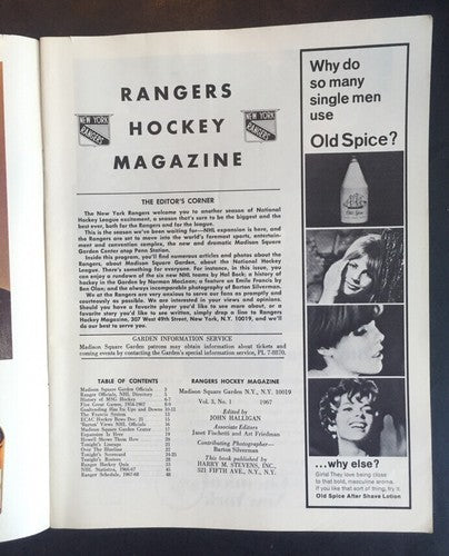 Ny Rangers Vs Canadiens Oct 18 1967 Program Nm Msg