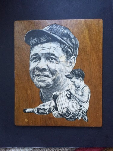 Babe Ruth #3 Vintage Wood Puzzle 8X10 photo Rare Yankees Hof with little boy