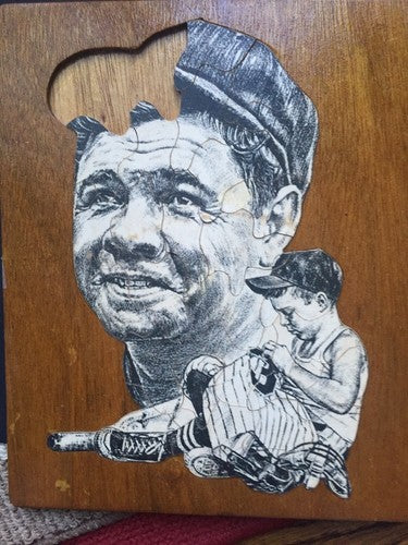 Babe Ruth #3 Vintage Wood Puzzle 8X10 photo Rare Yankees Hof with little boy
