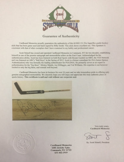 Billy Smith Islanders signed game used KOHO 231 goalie stick CBM COA Stanley Cup