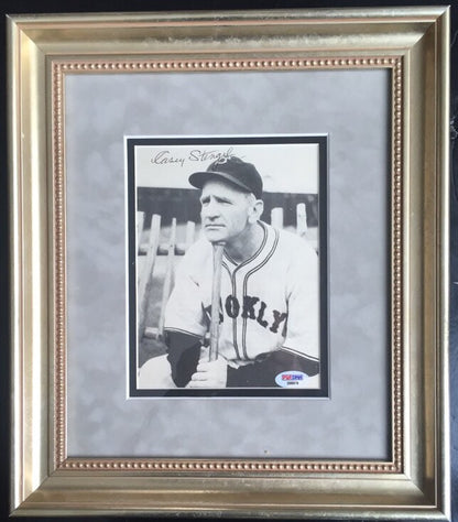 CASEY STENGEL SIGNED 7x9 PHOTO Brooklyn Dodgers Hof Auto Museum Framed PSA Coa