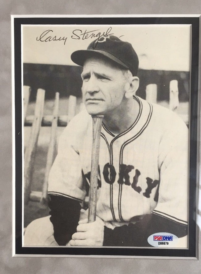 CASEY STENGEL SIGNED 7x9 PHOTO Brooklyn Dodgers Hof Auto Museum Framed PSA Coa