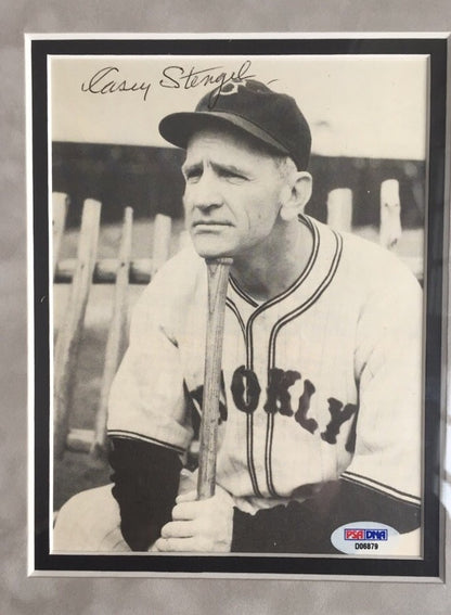 CASEY STENGEL SIGNED 7x9 PHOTO Brooklyn Dodgers Hof Auto Museum Framed PSA Coa