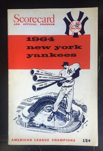 1964 MICKEY MANTLE HR 4 Rbi New York Yankees program scorecard Nm 3 Hits Rare
