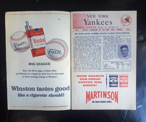 1964 MICKEY MANTLE HR 4 Rbi New York Yankees program scorecard Nm 3 Hits Rare