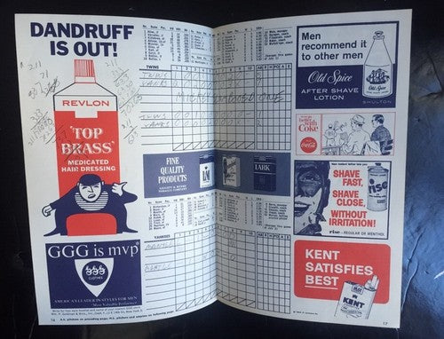 1964 MICKEY MANTLE HR 4 Rbi New York Yankees program scorecard Nm 3 Hits Rare