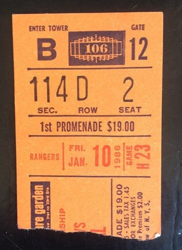 January 10 1986 Ny Rangers vs Capitals Hockey Program & Ticket MSG Barry Beck Mt