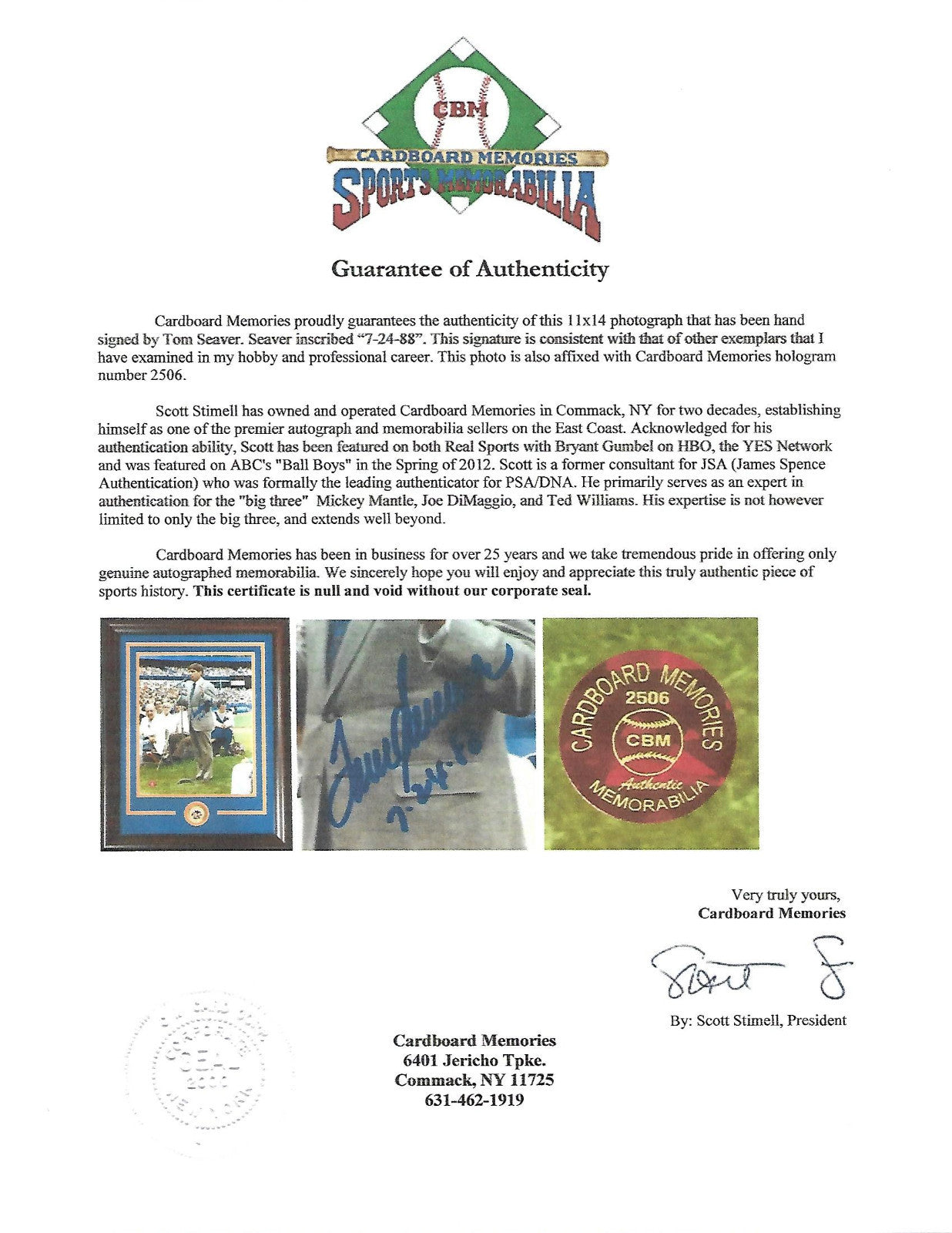 Tom Seaver day signed 11x14 photo framed Mets coin autograph ins 7-24-88 CBM COA