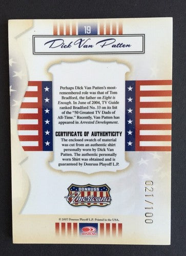 DONRUSS AMERICANA Dick Van Patten Eight Is Enough Tv SWATCH Patch / 100 PROOF Mt