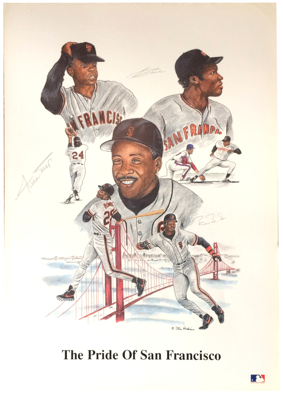 Willie Mays Barry Bonds Bobby signed 28x20 Giants lithograph Photo auto CBM COA