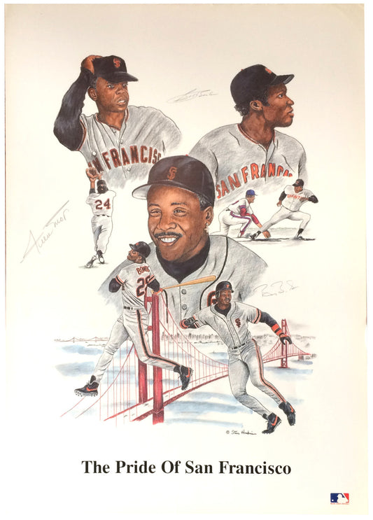 Willie Mays Barry Bonds Bobby signed 28x20 Giants lithograph Photo auto CBM COA