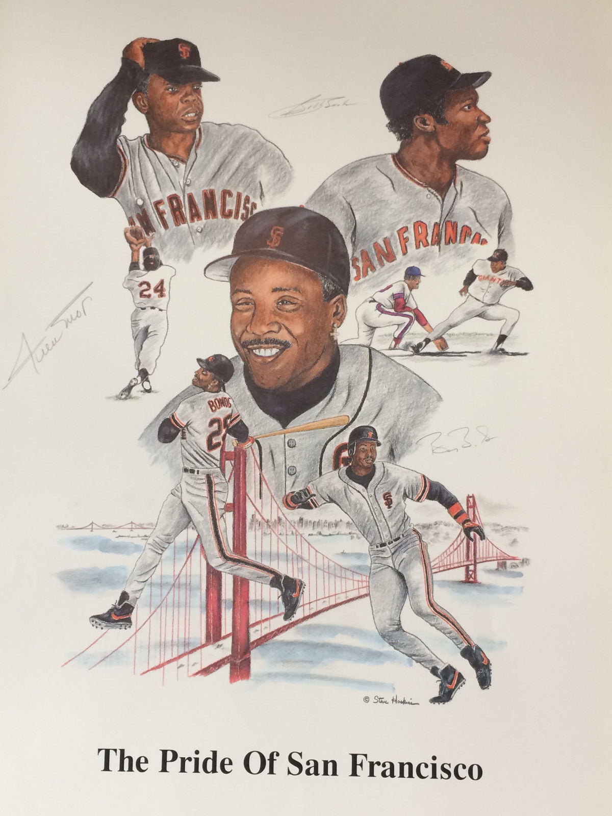 Willie Mays Barry Bonds Bobby signed 28x20 Giants lithograph Photo auto CBM COA