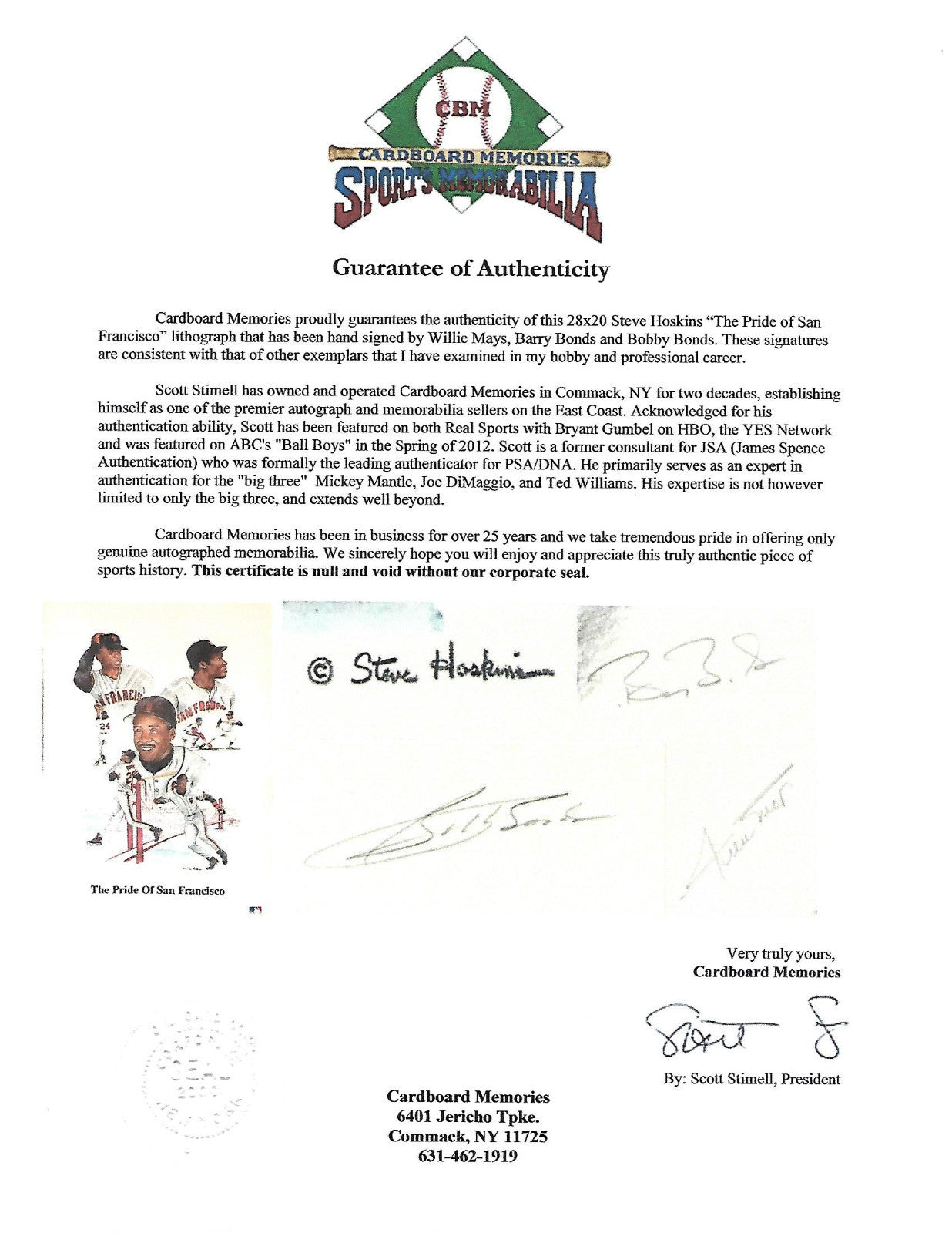 Willie Mays Barry Bonds Bobby signed 28x20 Giants lithograph Photo auto CBM COA