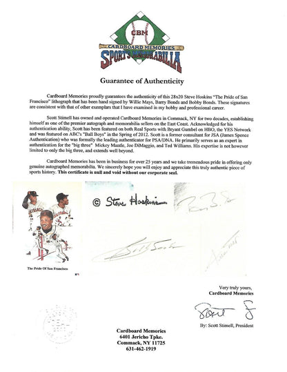 Willie Mays Barry Bonds Bobby signed 28x20 Giants lithograph Photo auto CBM COA