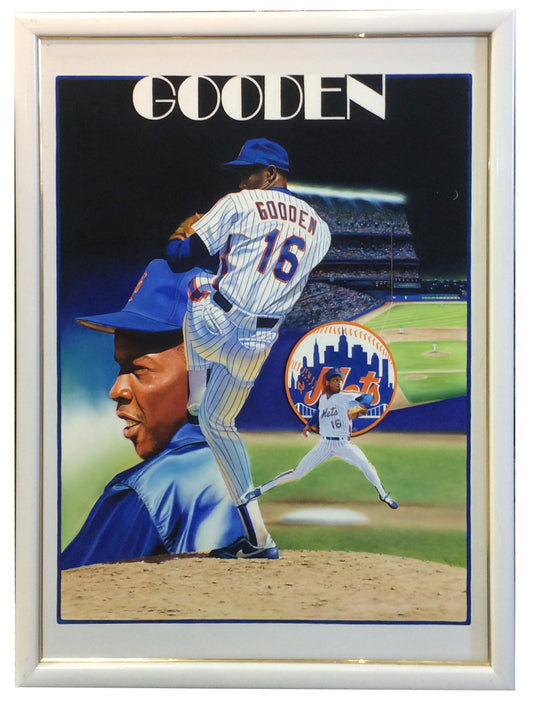 Terrence Fogarty signed original Dwight  Gooden Canvas painting auto framed 1/1
