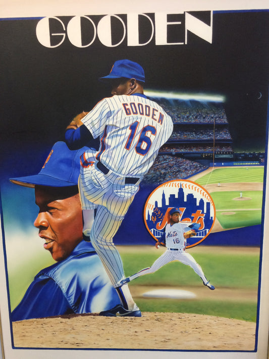 Terrence Fogarty signed original Dwight  Gooden Canvas painting auto framed 1/1