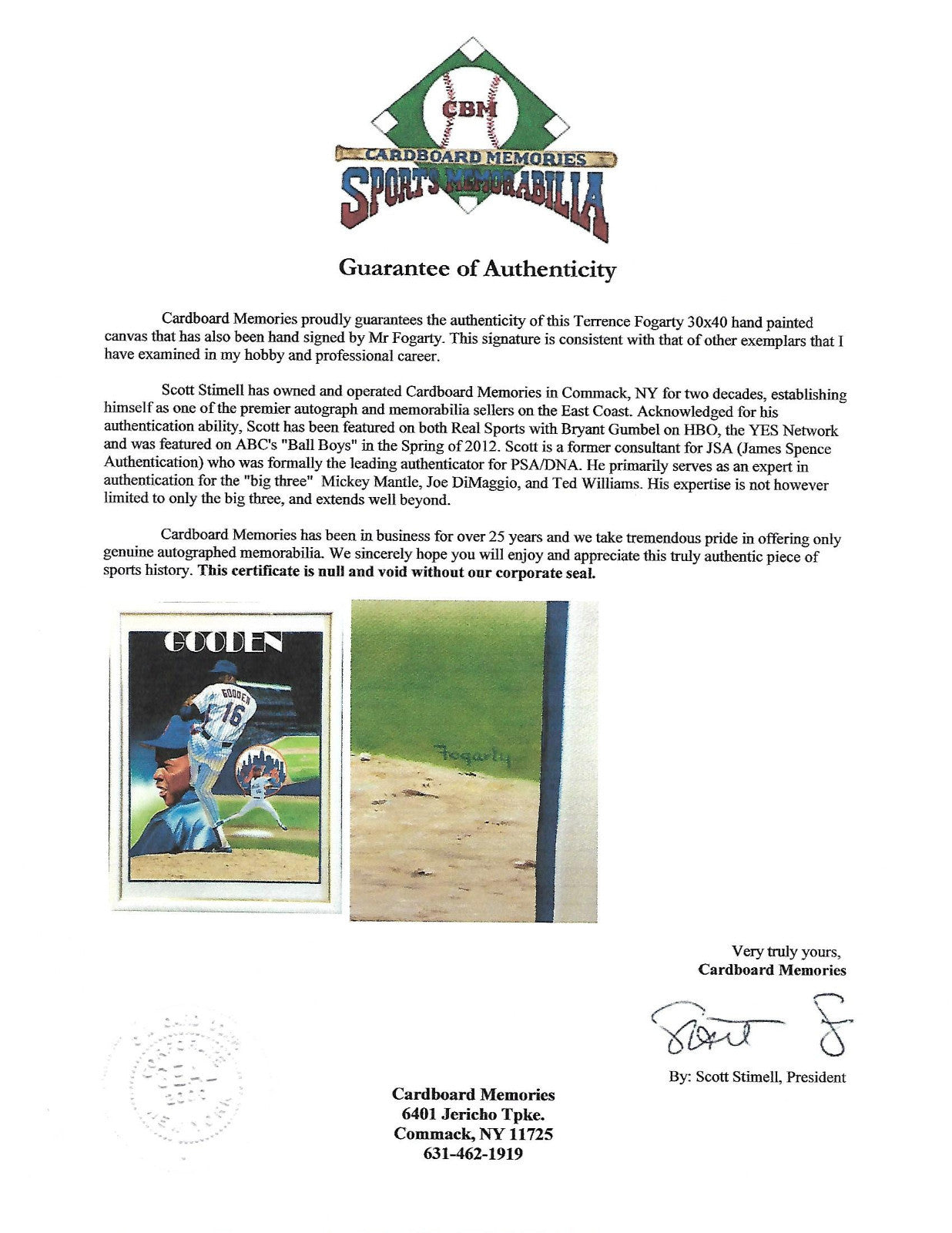 Terrence Fogarty signed original Dwight  Gooden Canvas painting auto framed 1/1