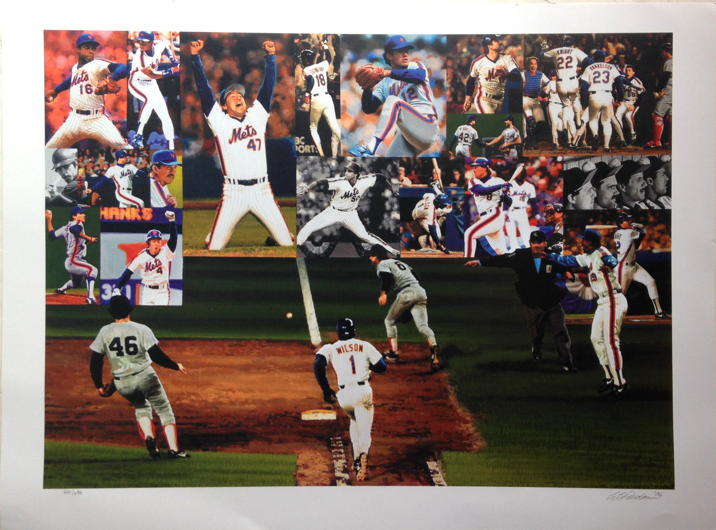 1986 Mets World Series Lithograph Photo 16x21 Signed Bill Purdom Shea Stadium LE