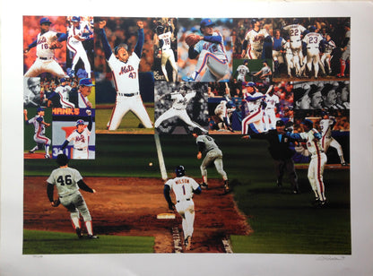 1986 Mets World Series Lithograph Photo 16x21 Signed Bill Purdom Shea Stadium LE