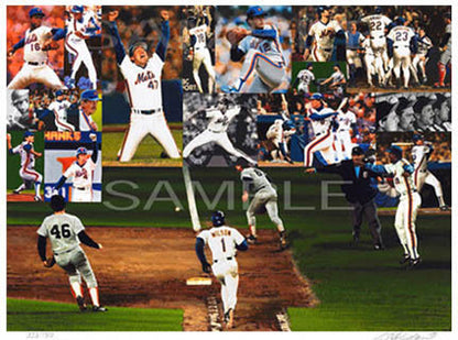 1986 Mets World Series Lithograph Photo 16x21 Signed Bill Purdom Shea Stadium LE