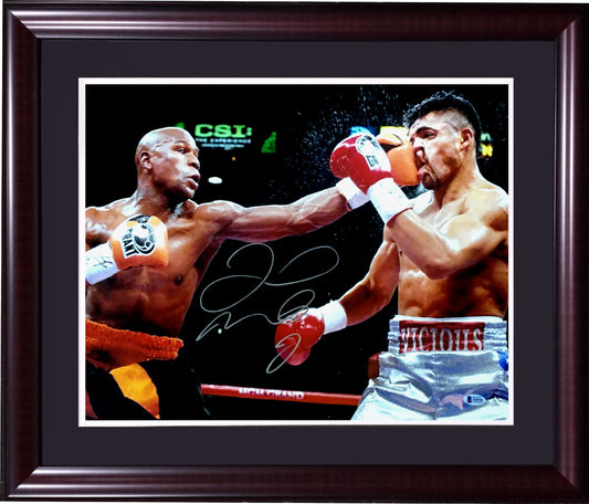 Floyd Mayweather signed 16x20 Victor Ortiz photo framed auto Beckett BAS COA