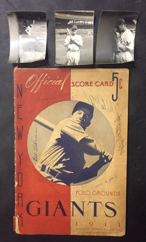 1941 Ny Giants Scorecard Polo Grounds Photo Signed Gabby Hartnett Carl Hubbell