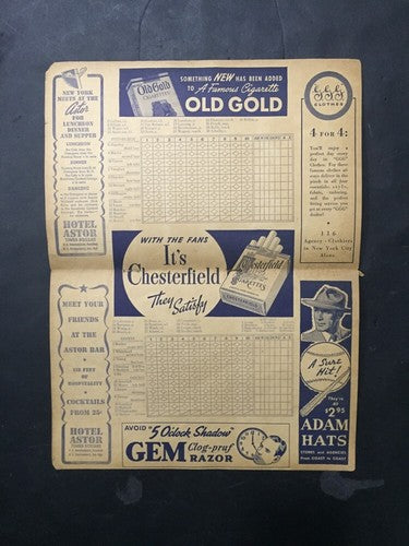 1941 Ny Giants Scorecard Polo Grounds Photo Signed Gabby Hartnett Carl Hubbell