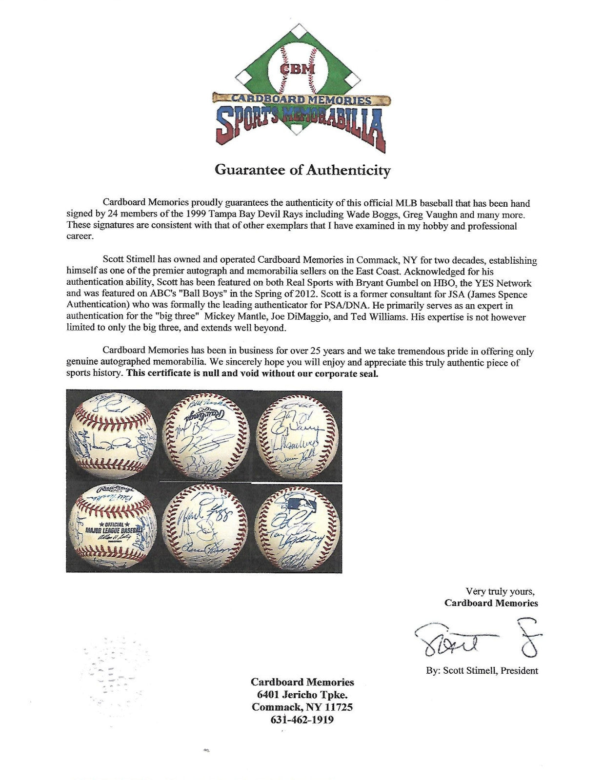 1999 Devils Rays team signed mlb baseball 24 auto Wade Boggs 3000 hit CBM COA