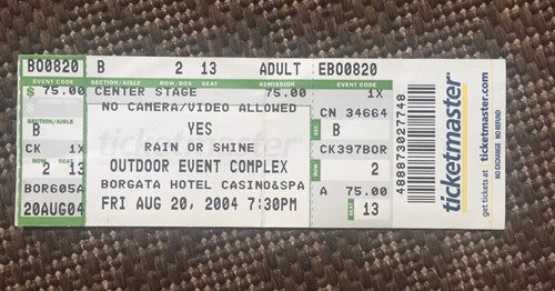 YES CONCERT TICKET Stub 2004 Borgata Hotel Outdoor 8/20/2004