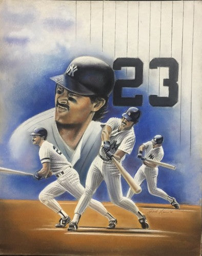 Don Mattingly 1986 Original Chalk Painting 1/1 Yankees Artist Jack Lane 24x30