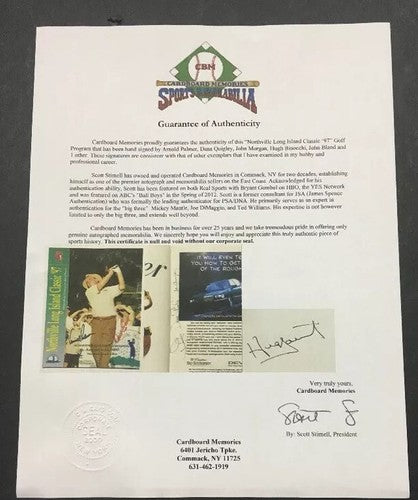 Arnold Palmer & Quigley Signed Golf Program 1997 LI Classic Autograph Cbm coa